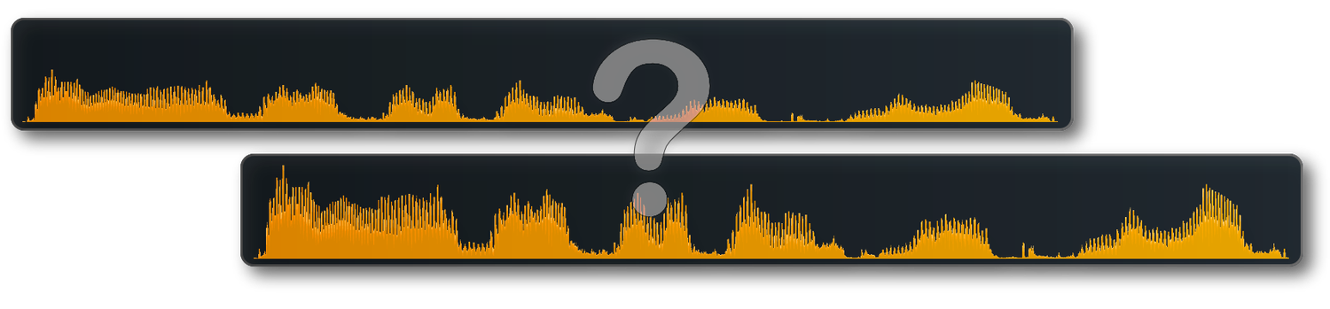 two versions of a song that differ in loudness, making it difficult to compare