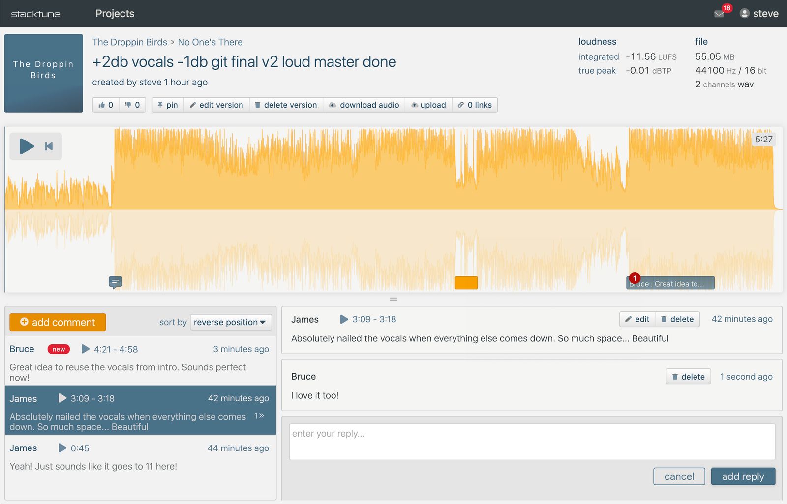 screenshot with audio file and comments