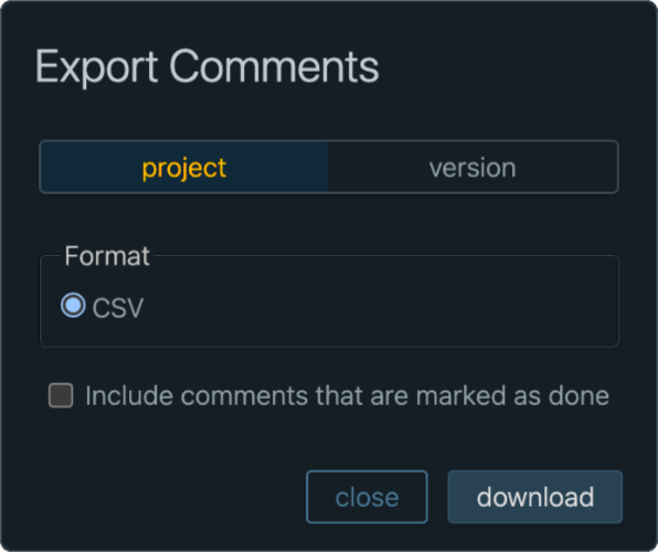 Export all comments for the entire project