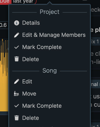 Mark Projects & Songs as Complete