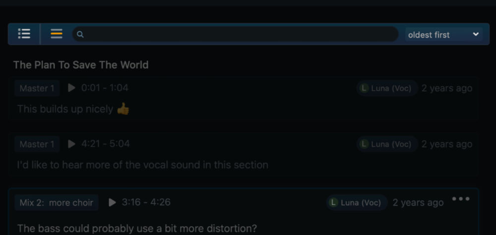 Comments Header, Filter & Search